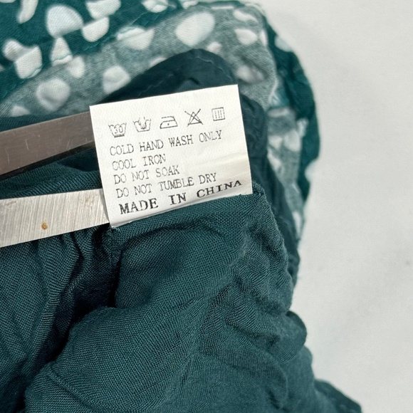 Dear Siouxsie Polka Dot Romper Womens Size XL Green White Pockets Keyhole Tie - Picture 5 of 13